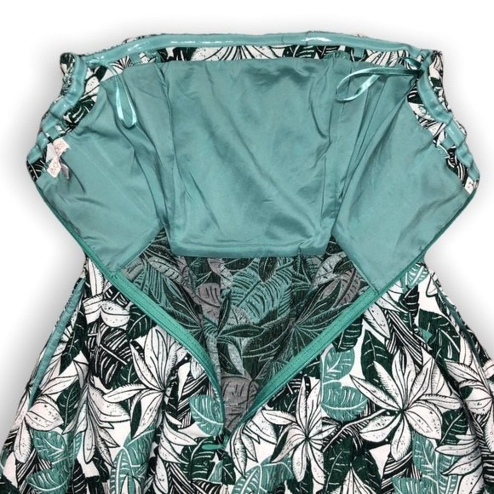 Eva Mendes Jacquard Del Mar Dress Green S strapless Palm summer spring wedding S - Picture 3 of 9